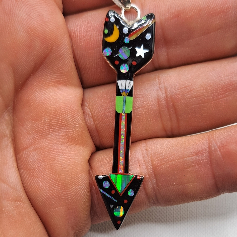 NEW- Large Galaxy Micro Inlay Native American Pendant. Opal and Multi Stone